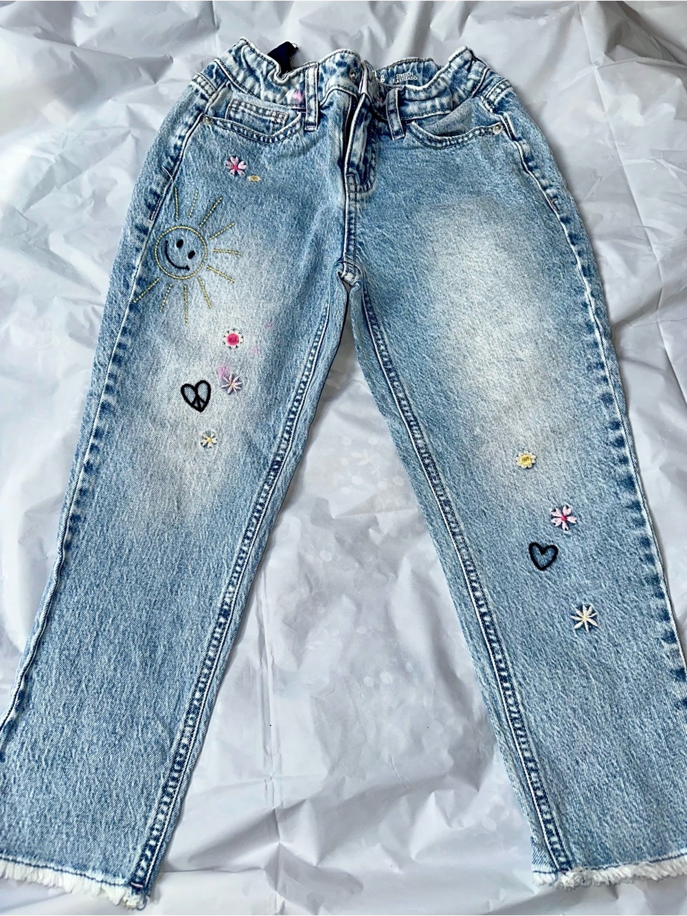 Light Wash Embroidered Girl’s Jeans with Sun & Heart Accents